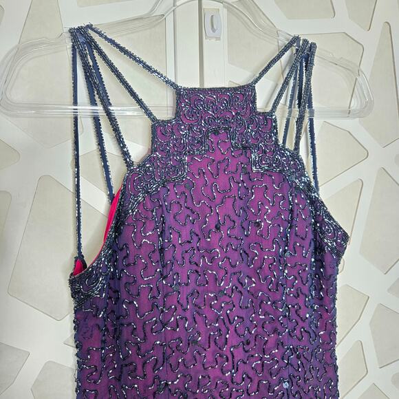 VINTAGE Andretta Donatello Purple Hand Beaded Mermaid Maxi Dress Women SZ LG 90s - Picture 3 of 9